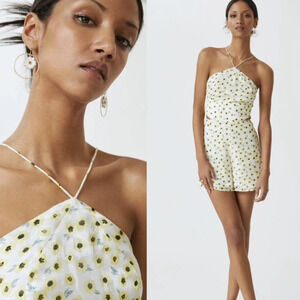 ANTHROPOLOGIE | Hutch | Yellow Motif Ditsy Floral Seaside Romper 4 Halter Shorts